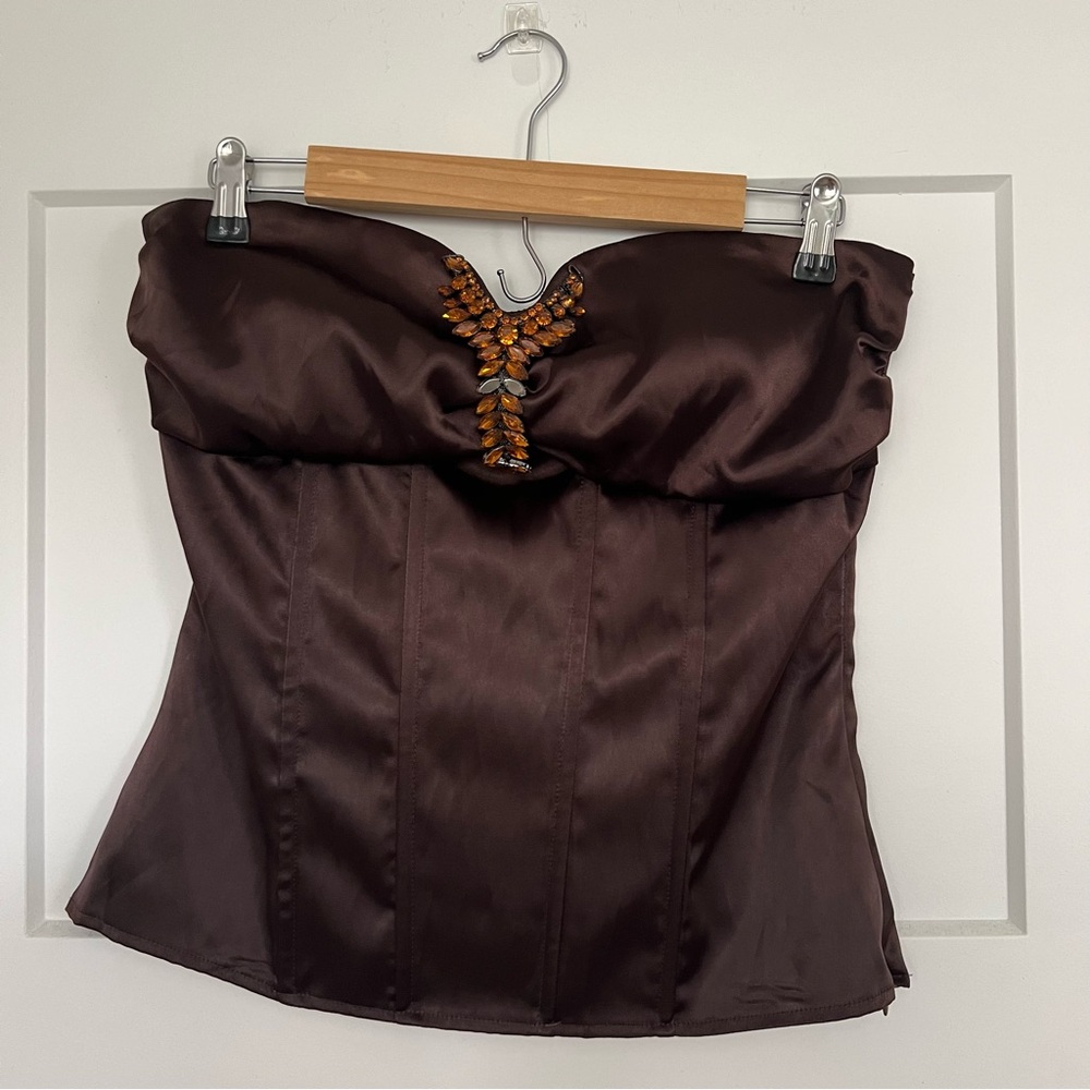 SOLD Charlotte Russe Brown Satin Strapless Corset - Picture 1 of 11